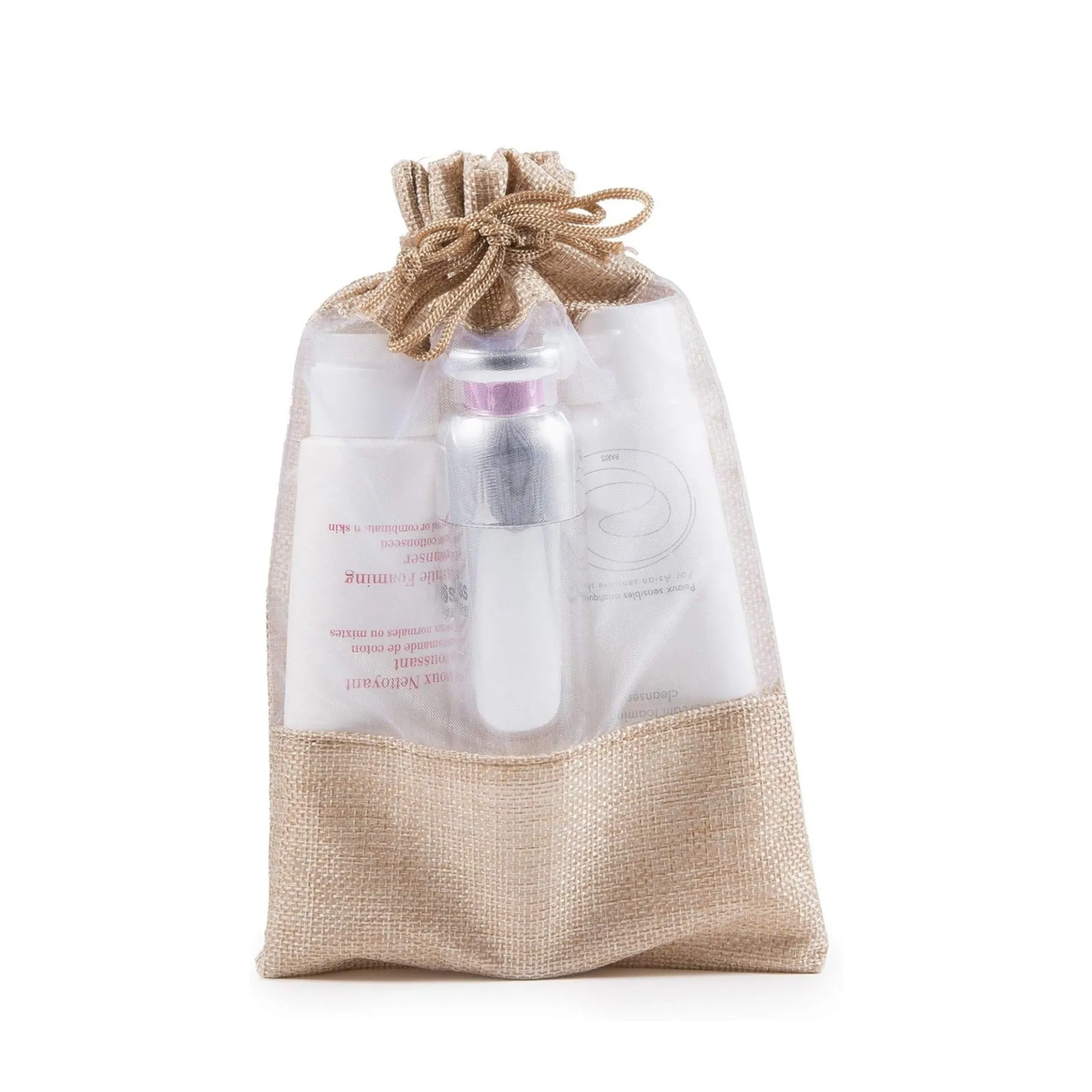 (Set of 10) 18x13cm Jute Gift Bag Gift Bag with Drawstring / Window - Nature