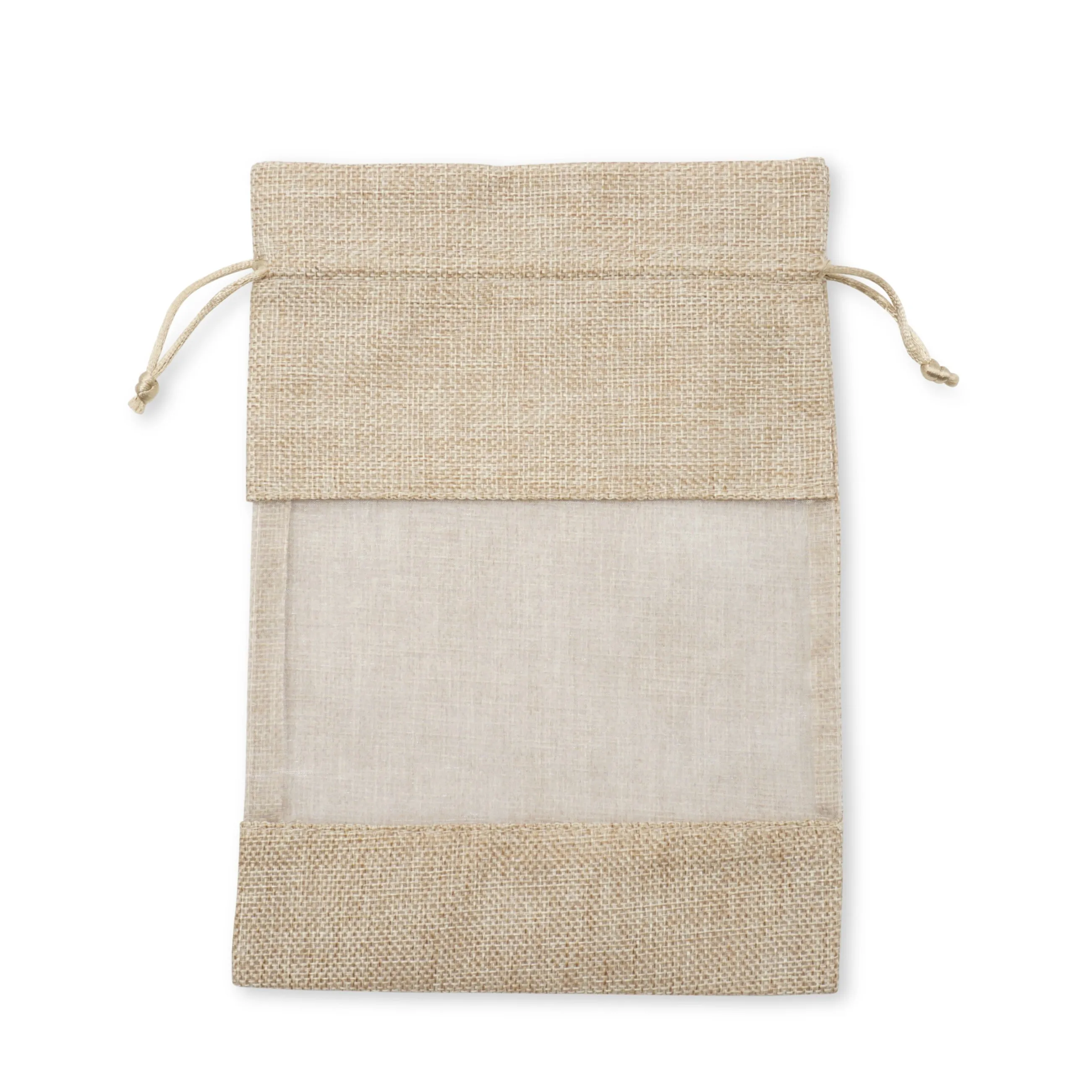 (Set of 10) 18x13cm Jute Gift Bag Gift Bag with Drawstring / Window - Nature