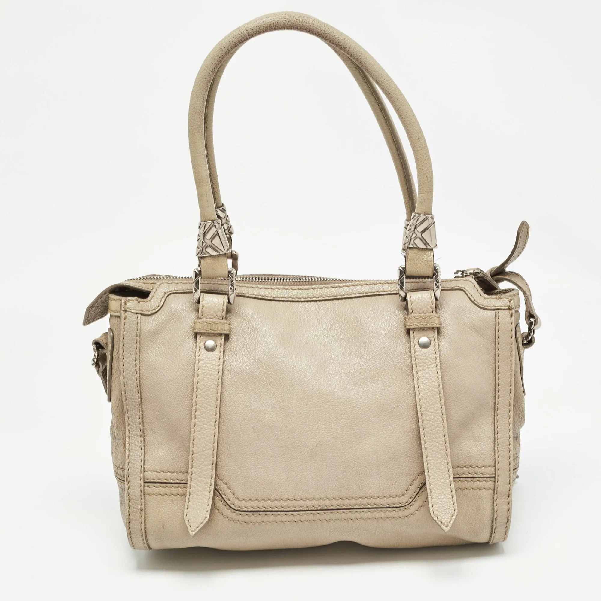Trendy Inspired Burberry Grey Leather Ashmore Tote