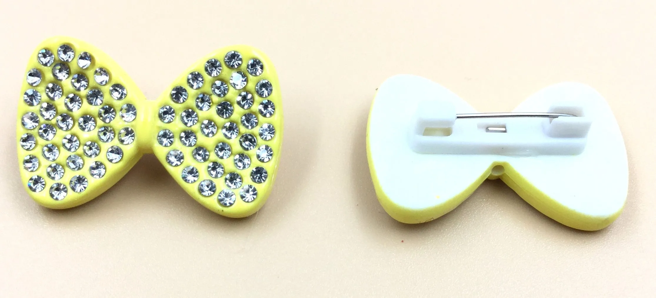 Yellow Plastic Clip Brooch With Stone